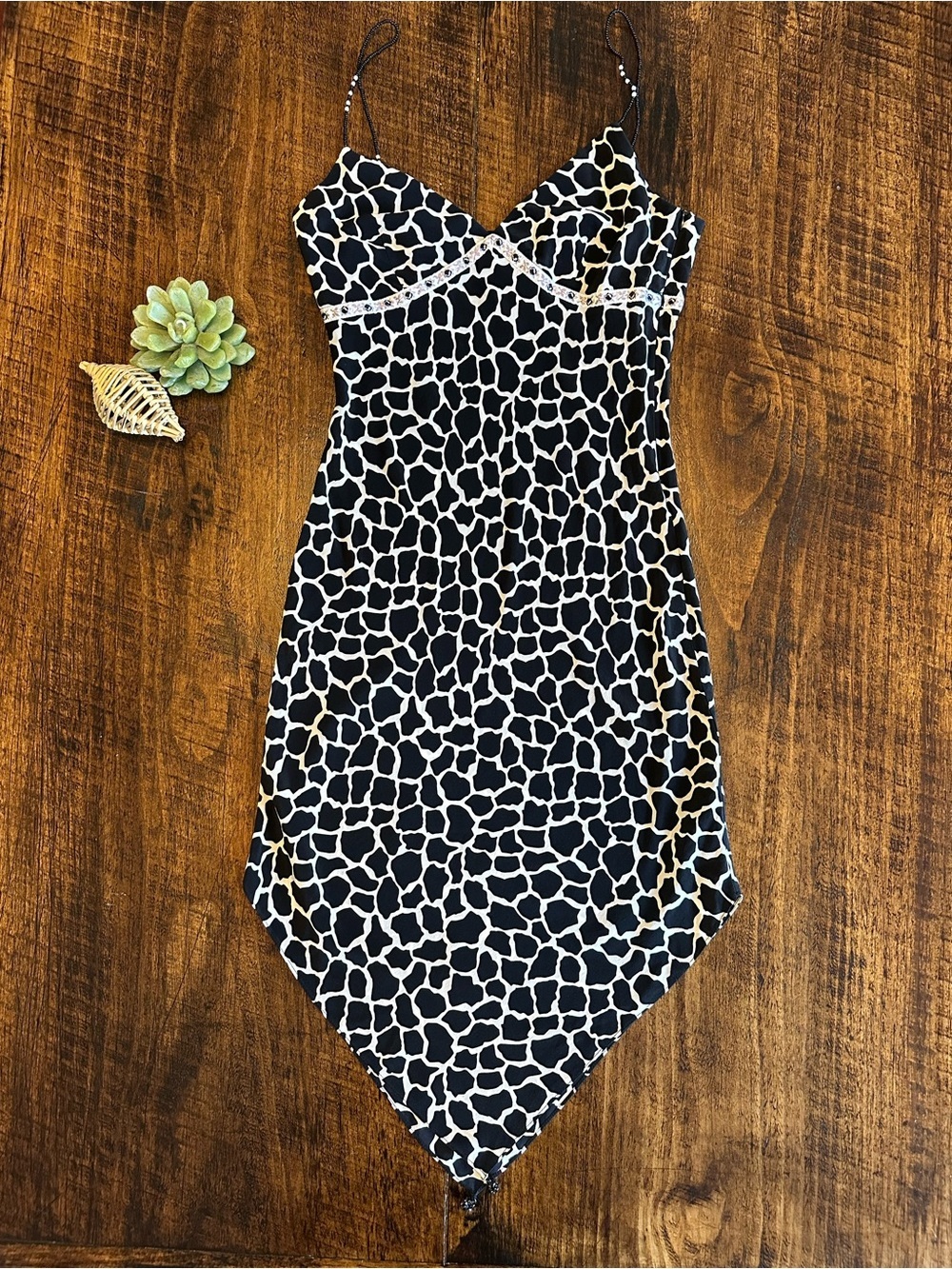 ABS by Allen Schwartz | VTG 90s Silk Giraffe Print Asymmetrical Slip Dress, 4